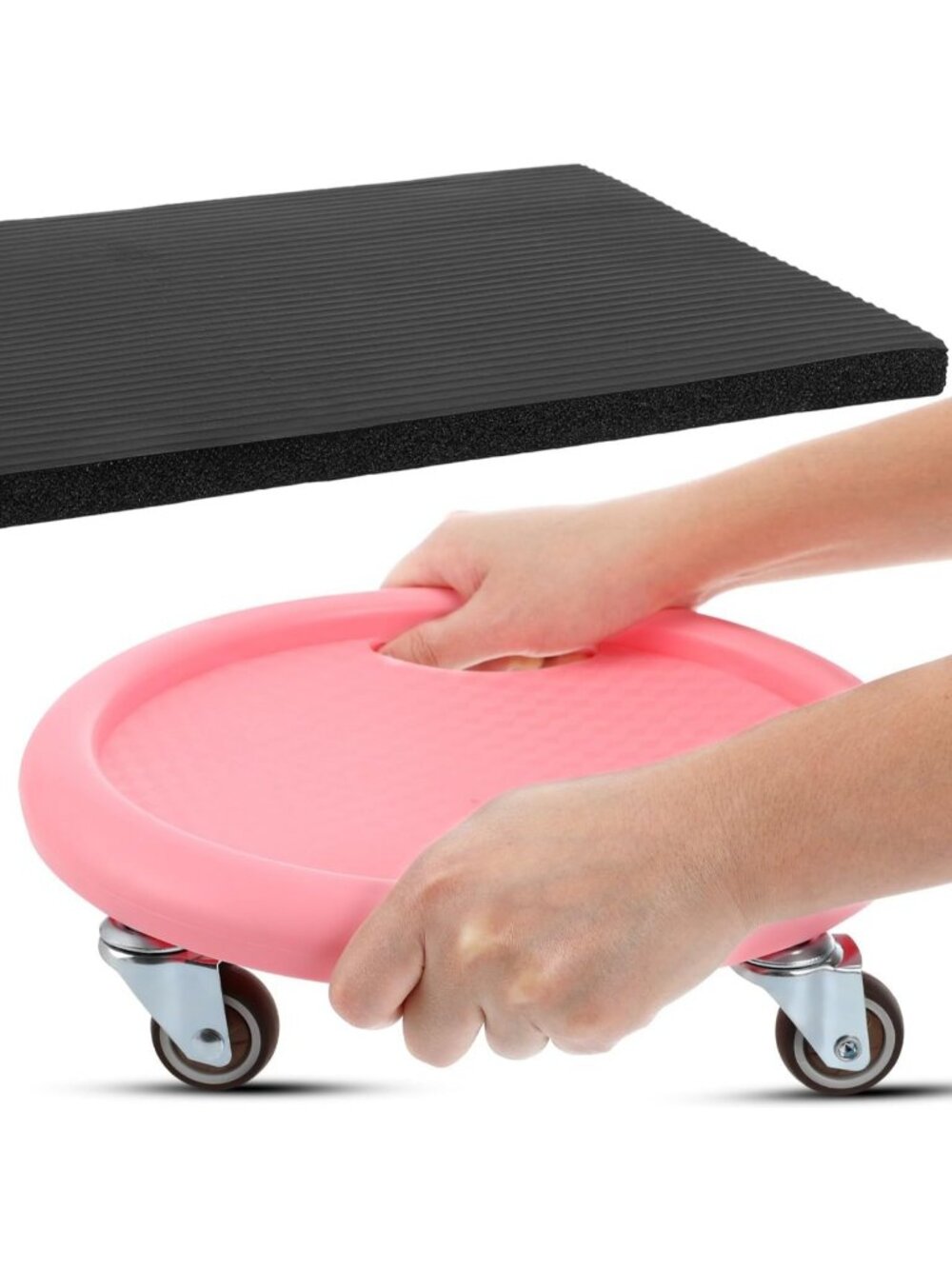 4 Wheel Ab Roller Disc Multi Directional Core Fitness Trainer Pink Knee Mat - Picture 6 of 7